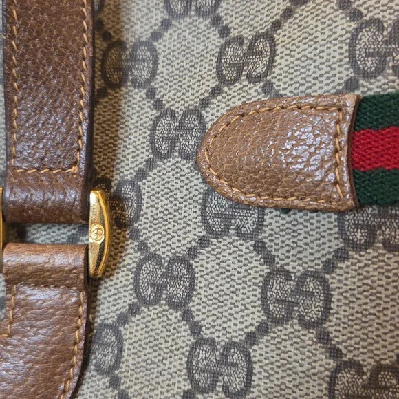 GUCCI 1970's Accessories Collection coated canvas/leather/webbing large tote bag - Picture 10 of 17